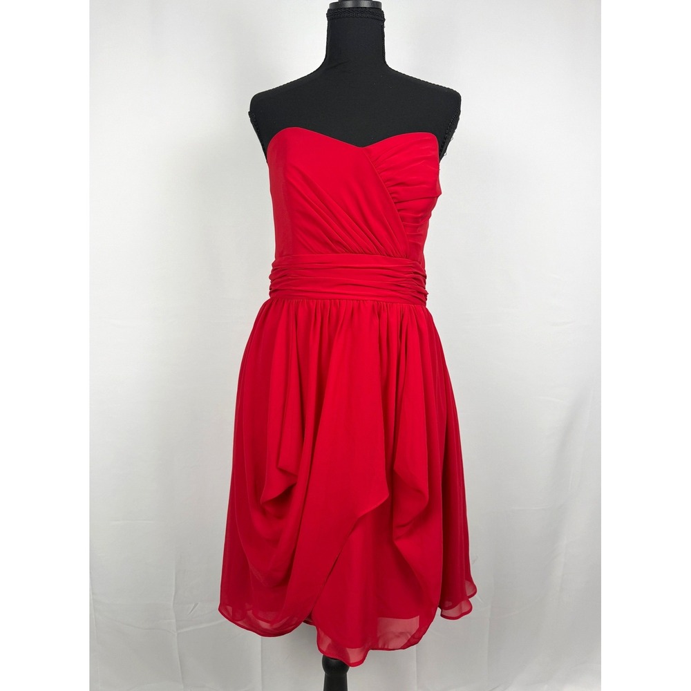 Alfred Angelo Red Strapless Chiffon Cocktail Dress Size 14